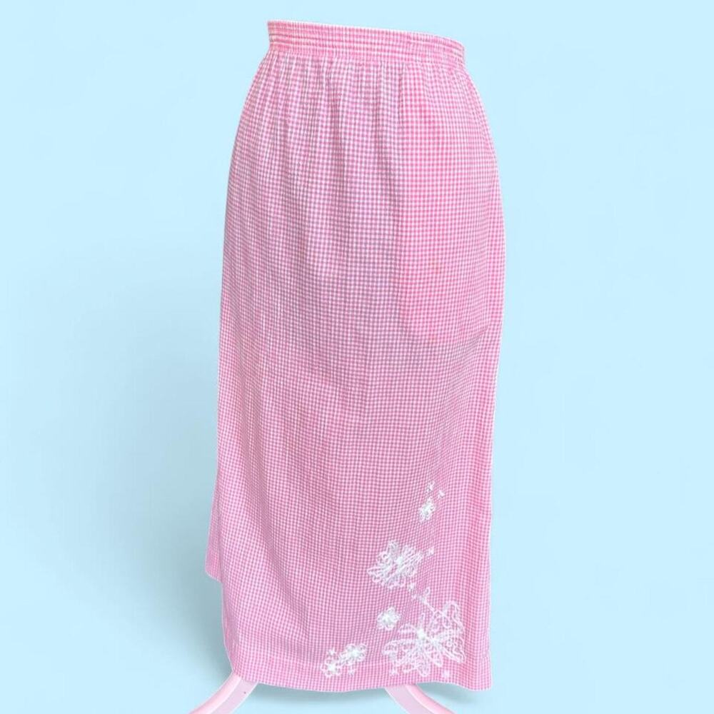Vtg Koret Francisca Pink & White Gingham Embroidered Butterfly Skirt